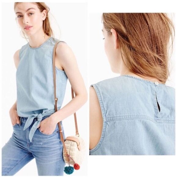 J CREW | light denim side tie crop blouse 2 - Picture 1 of 8
